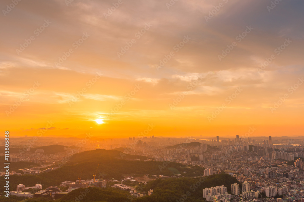 Sunset of Seoul City Skyline, South Korea