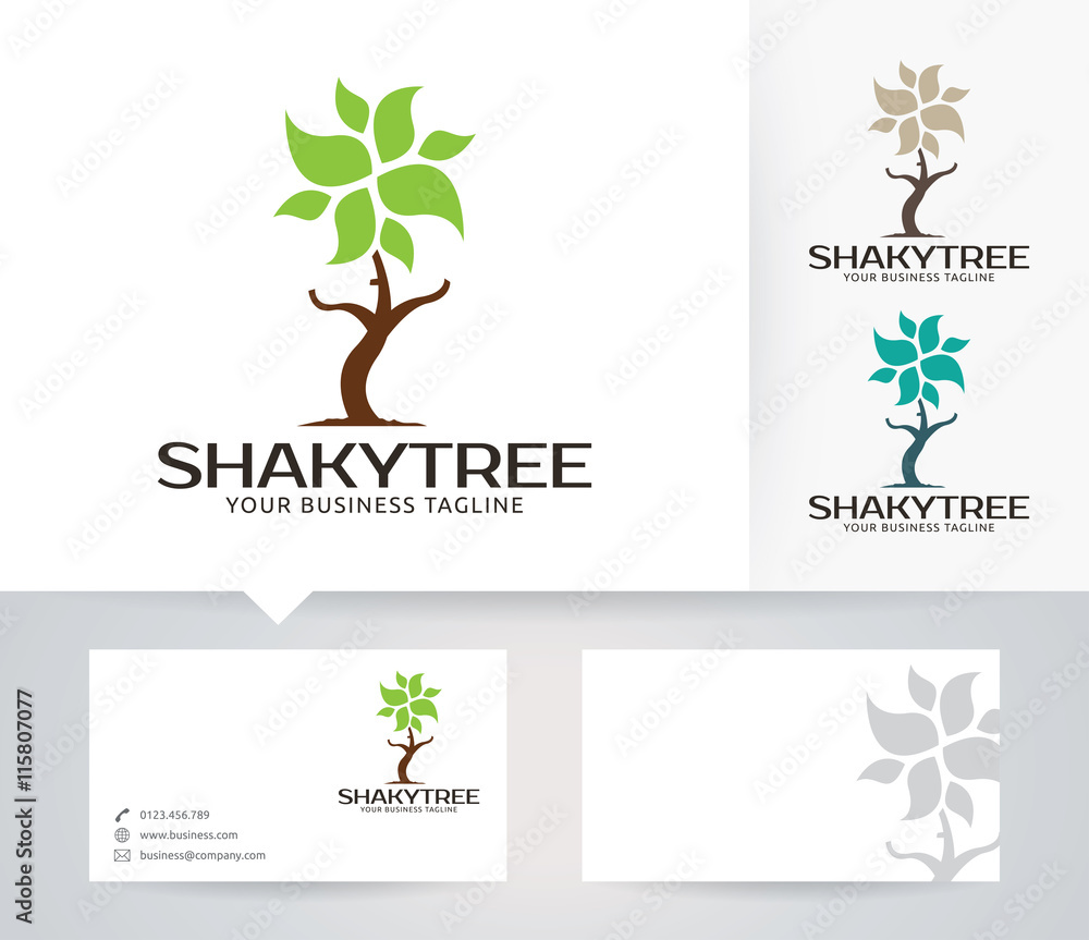 Shaky Tree vector logo with alternative colors and business card template