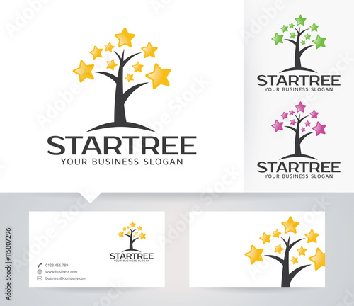Star Tree vector logo with alternative colors and business card template