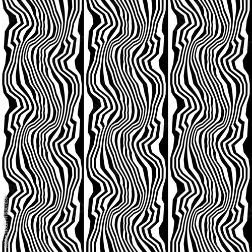 Vector hipster abstract geometry trippy pattern with stripes , black and white seamless geometric background, subtle pillow and bad sheet print, simple wood texture, modern fashion design