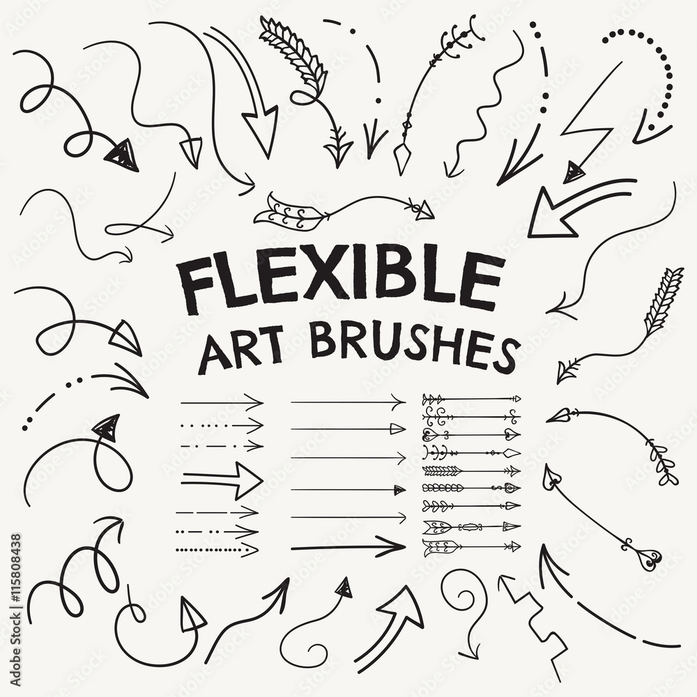 Naklejka premium Vector Flexible Arrow Shaped Art Brushes Collection