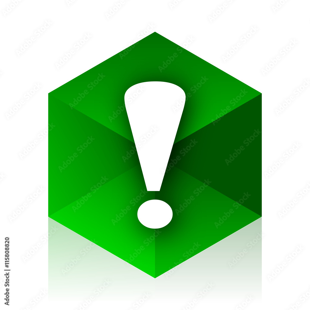 exclamation sign cube icon, green modern design web element exclamation sign cube icon, green modern design web element