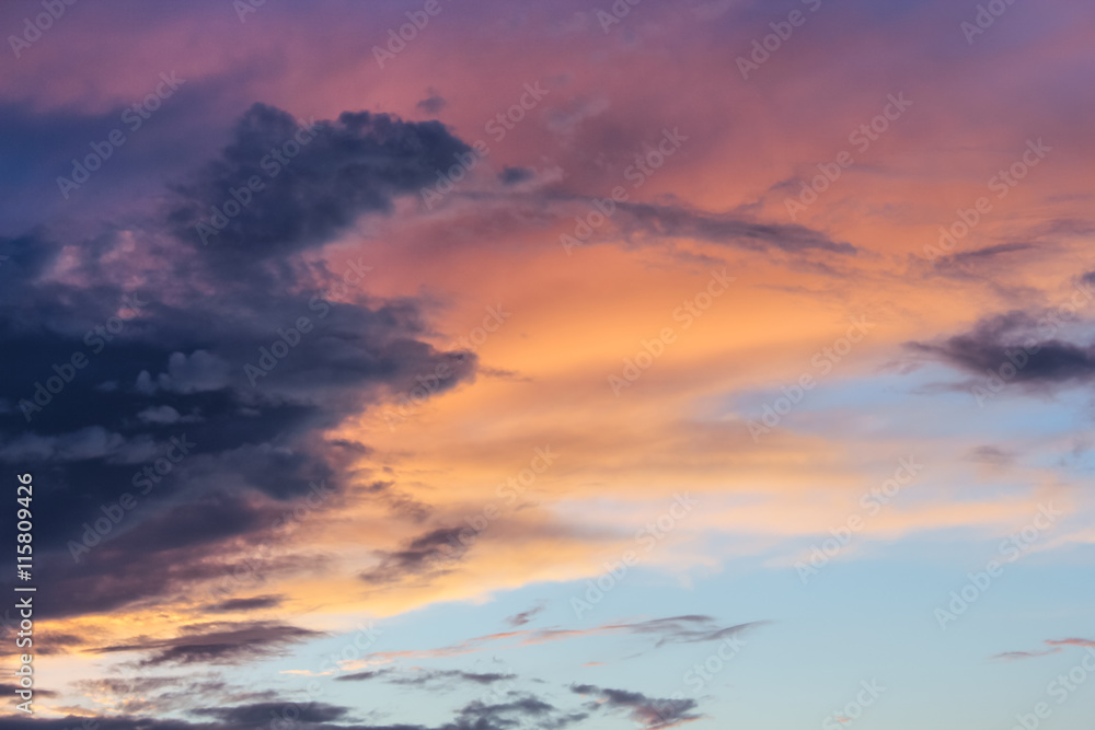 Layered colorful clouds at the sky.
