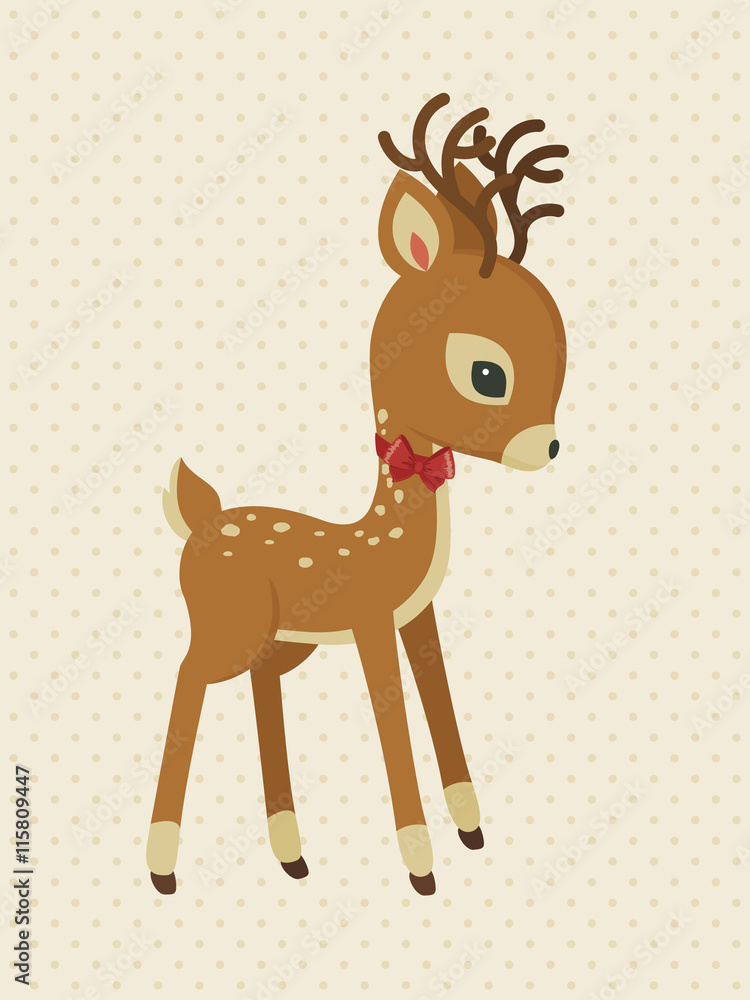 Obraz premium Baby reindeer with bow polka-dot card