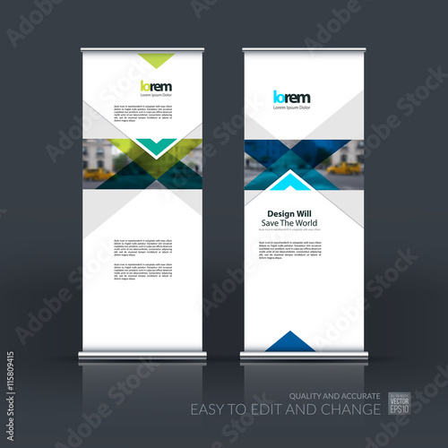 Vector set of modern roll up banner stand design with arrows, tr