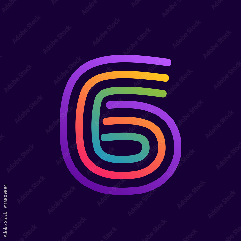 Number six logo with neon lines. Number six logo with neon lines.