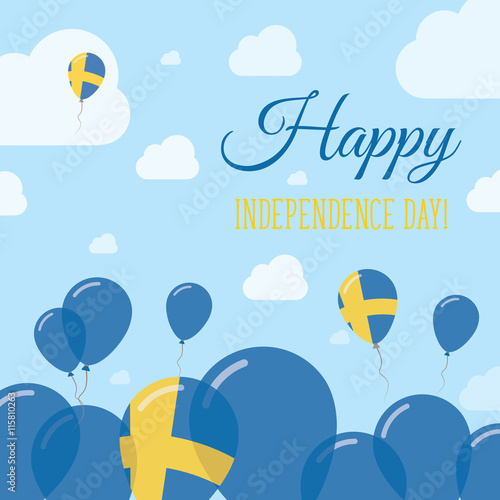 Sweden Independence Day Flat Patriotic Design. Swedish Flag Balloons. Happy National Day Vector Card.