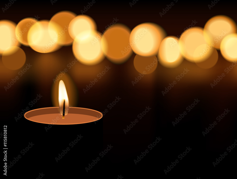 Candle light burning with candle flame bokeh on dark background Candle light burning with candle flame bokeh on dark background