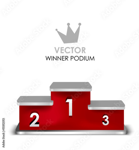 red winner podium with first, second, third place. Vector isolated black podium
