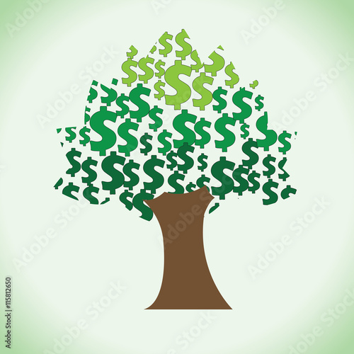 A big rich tree of large quantity dollars in it. Clipart of sacred money tree.
