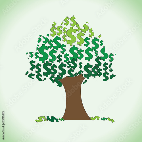 A big rich tree of large quantity dollars in it. Clipart of sacred money tree.
