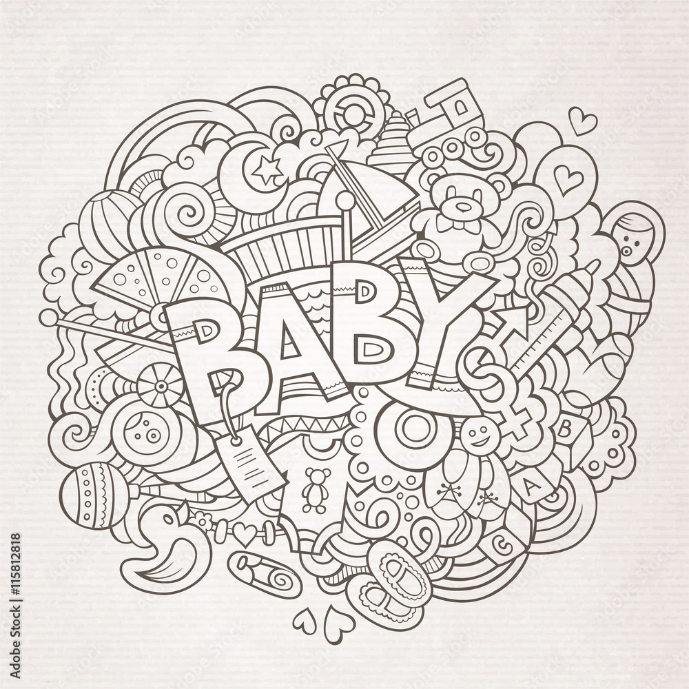 Cartoon vector hand drawn Doodle Baby illustration