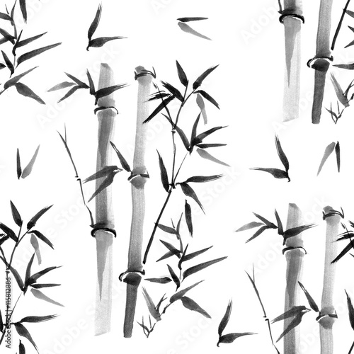 Fototapeta Naklejka Na Ścianę i Meble -  Seamless pattern. Bamboo leaf background.