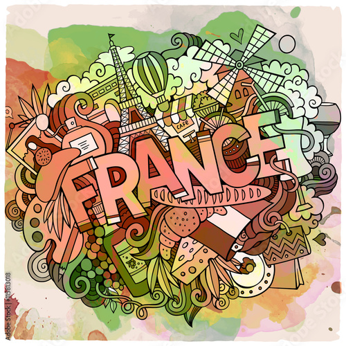 Cartoon vector hand drawn Doodle France illustration