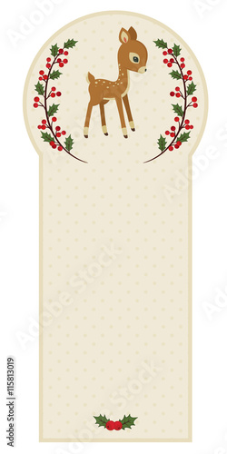 Beautiful bookmark with baby deer and holly berry