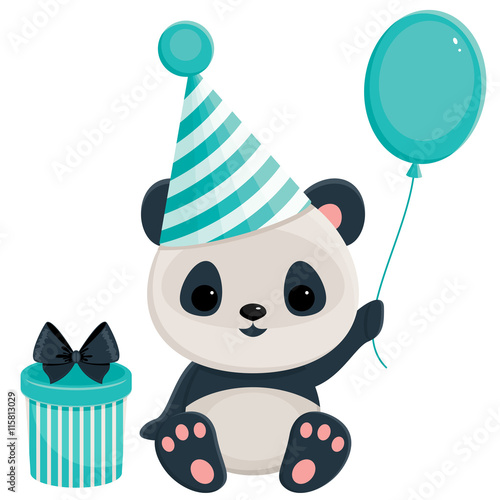Fototapeta Naklejka Na Ścianę i Meble -  Birthday panda with gift box and balloon.