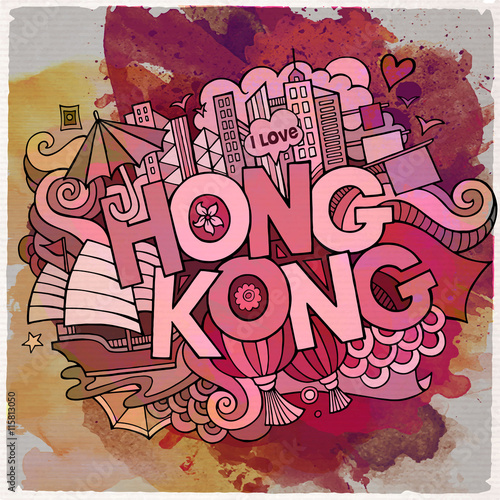 Cartoon vector hand drawn doodle Hong Kong illustration
