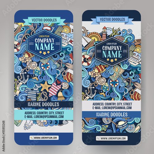 Cartoon line art vector hand-drawn marine nautical banners