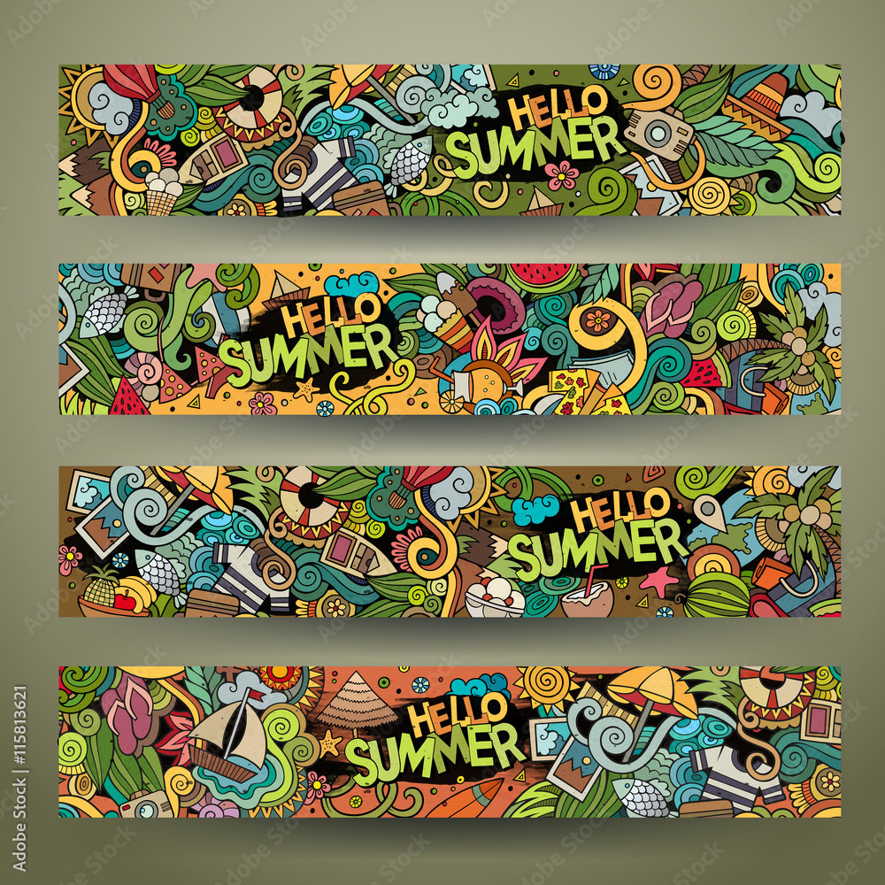 Cartoon vector doodles summer banners