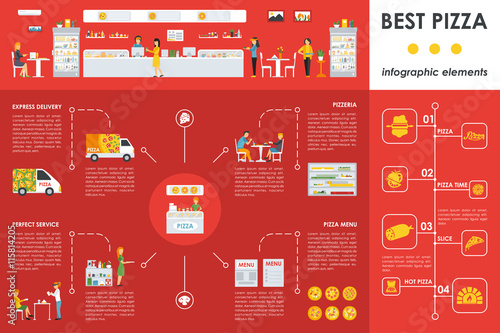 Best Pizza infographic elements. Flat  concept web vector illustration. Pizzeria presentation.