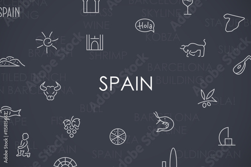 Spain Thin Line Icons