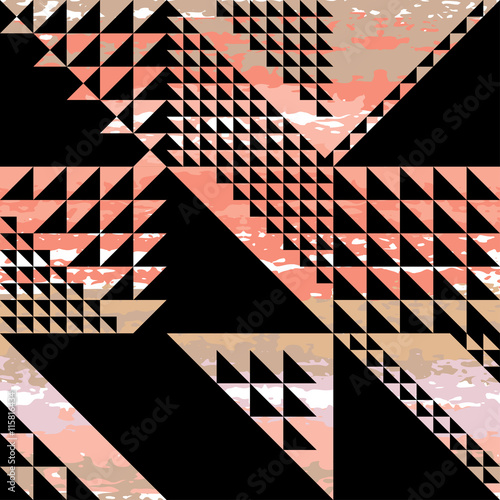Cute vector geometric seamless pattern. Brush strokes, triangles.