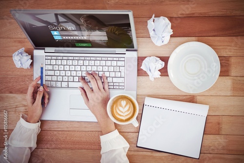 Composite image of login screen with blonde woman photo