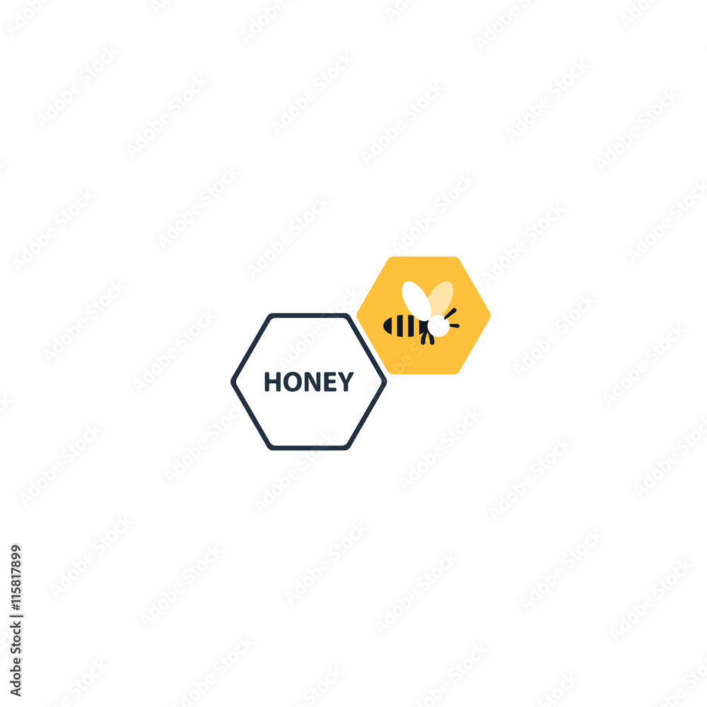 Honey bee logo, apiculture identity, beekeeping company icon, honey production sign, bee symbol. Linear, flat design
