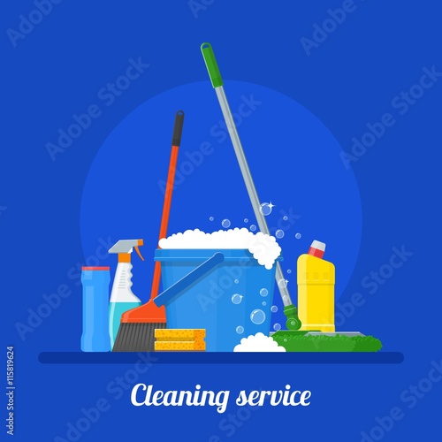 Cleaning service company concept vector illustration. House tools poster design in flat style