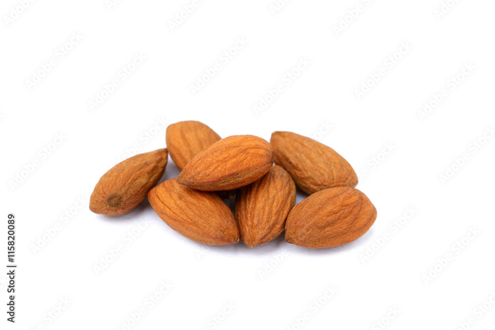 Group fresh almonds isolated on white background Group fresh almonds isolated on white background