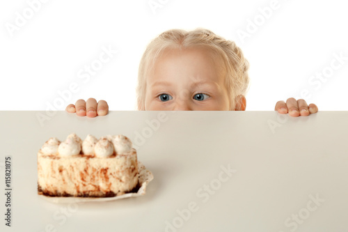 Funny little girl hiding be...