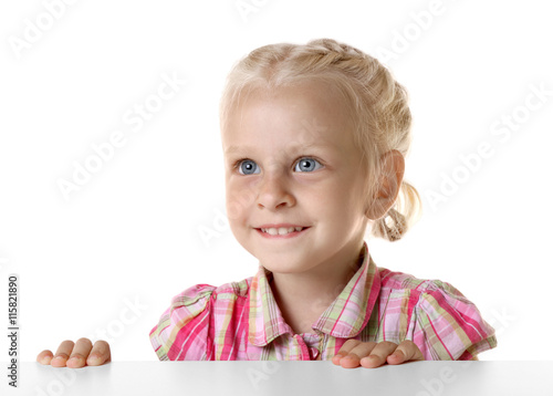 Funny little girl hiding be...