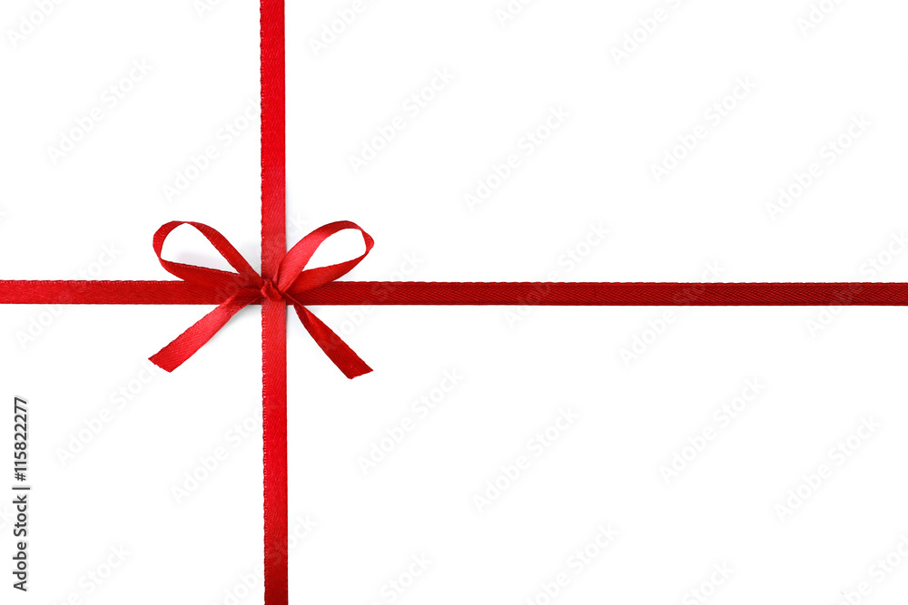 Red ribbon with bow-knot on white background Red ribbon with bow-knot on white background