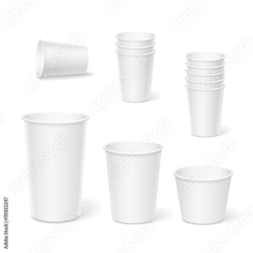 Paper coffee cups on a white background.
