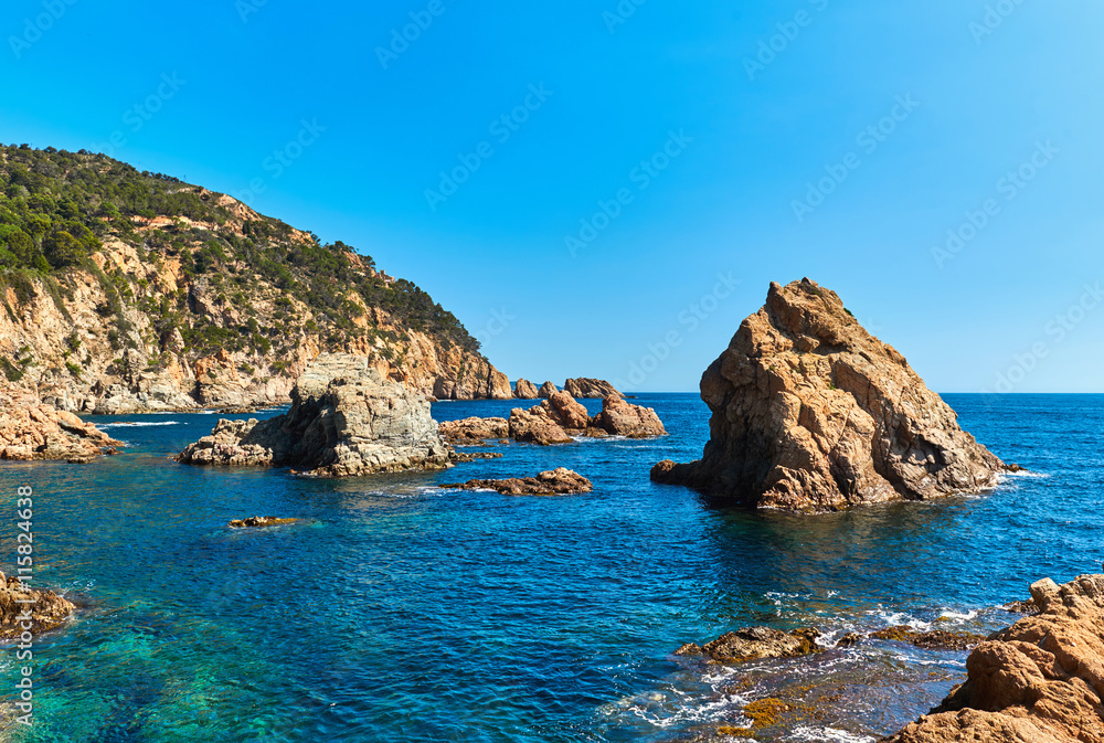 Rocky seaside of Tossa de Mar. Spain