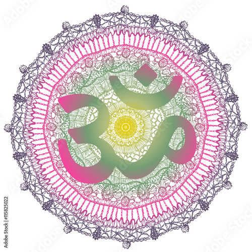 Vector oriental mandala with om symbol. Circle meditative yoga design, traditional indian style