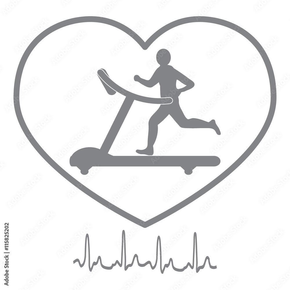 Stylized icon of the man jogging on a treadmill within the heart