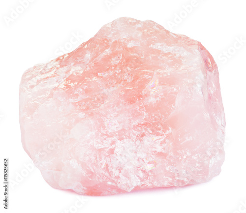 Raw pink quartz gemstone isolated on white with clipping path