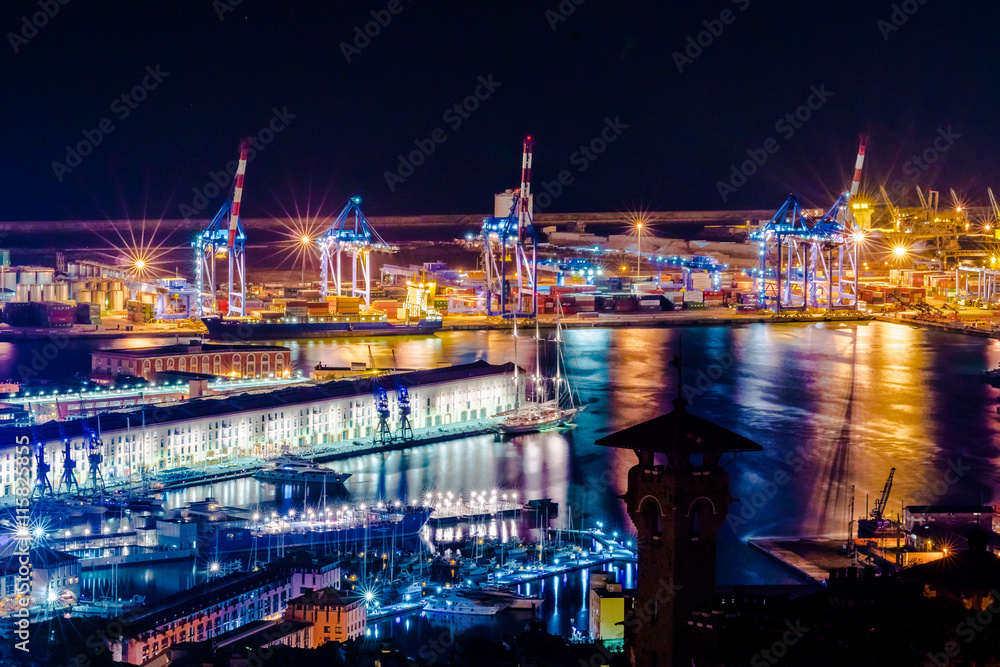 Genoa port at night