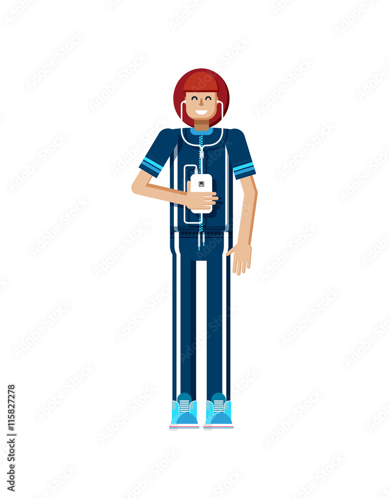 illustration isolated of European woman red hair in tracksuit, touches screen, athlete, girl with smartphone illustration isolated of European woman red hair in tracksuit, touches screen, athlete, girl with smartphone