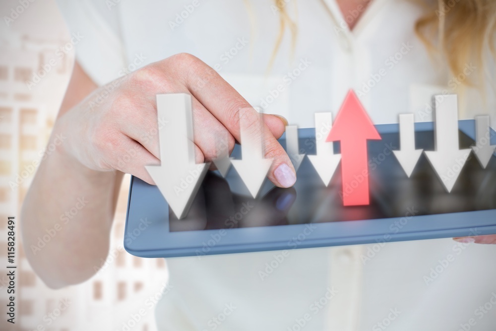 Composite image of woman using tablet pc Composite image of woman using tablet pc