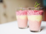 Strawberry smoothies, sorbet into glass tumblers.