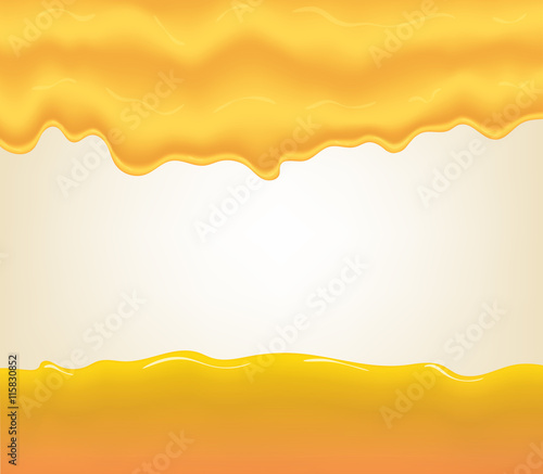 yogurt, cream or juice splashing. Orange smudges splashes drops on blue background. Vector illustration
