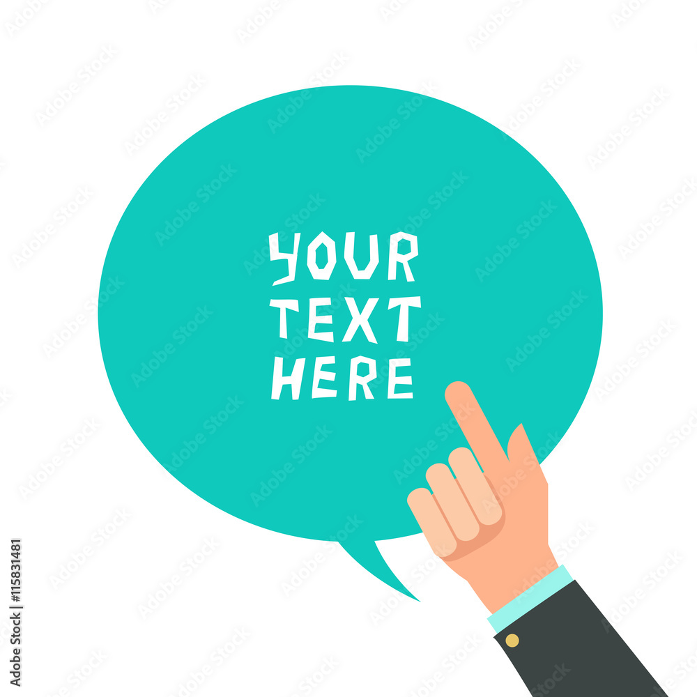 Businessman hand with pointing finger and bubble for text. Consultant giving advice. Vector illustration
