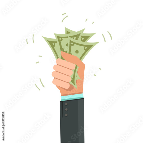 Money on hand. Businessman giving a cache. Vector illustration in flat style isolated on white