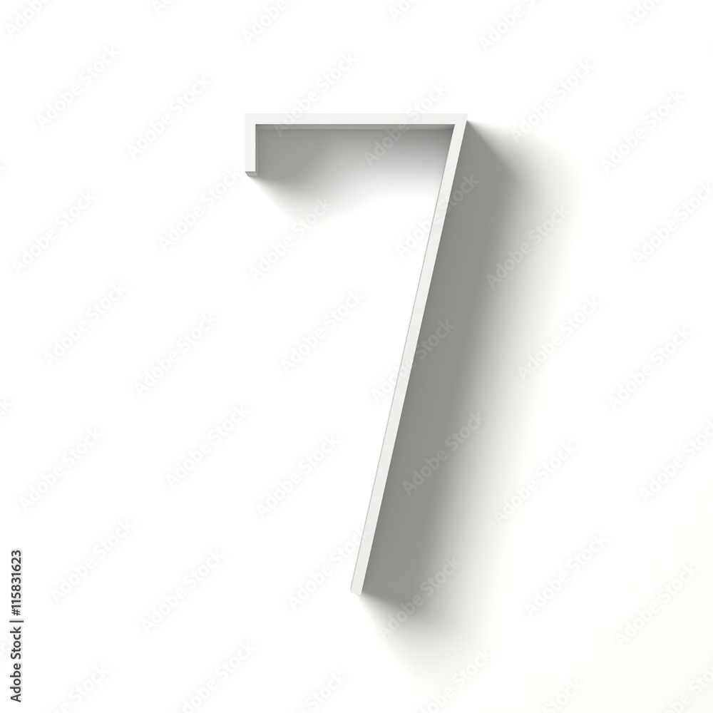 Long shadow digit. Number SEVEN 7. 3D render illustration isolated on white background Long shadow digit. Number SEVEN 7. 3D render illustration isolated on white background