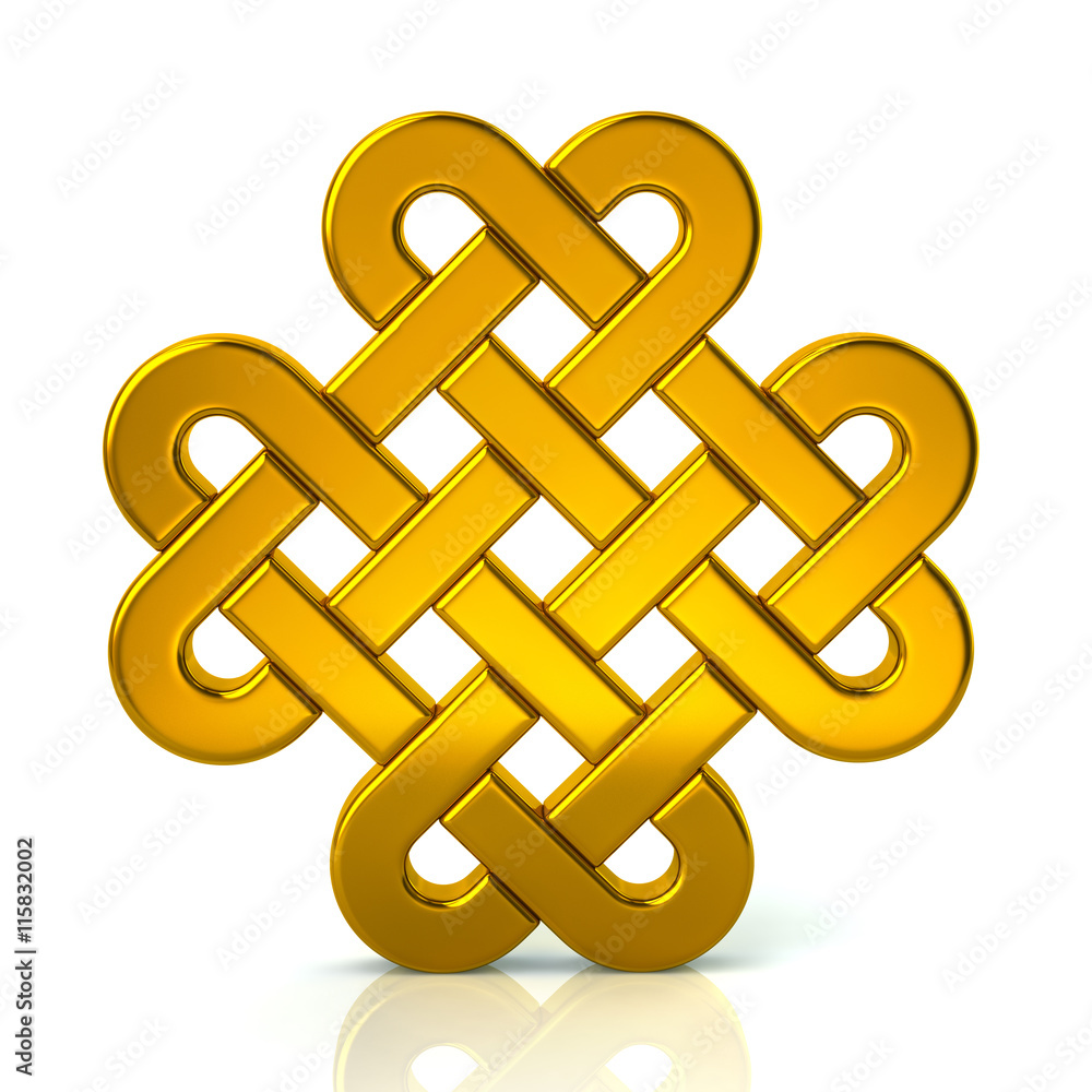 3d illustration of golden eternal knot 3d illustration of golden eternal knot