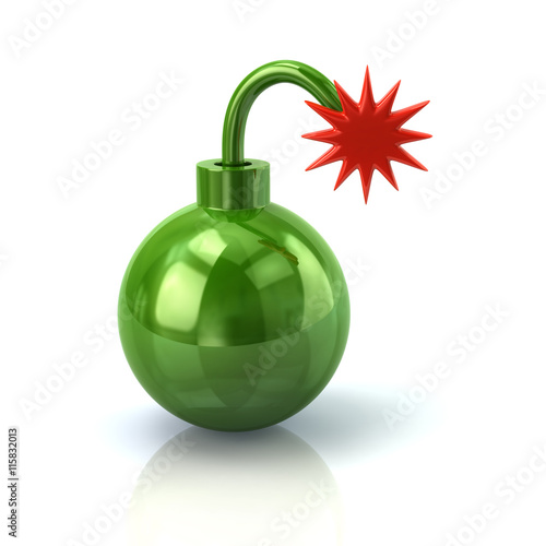 3d illustration of green bomb with burning wick