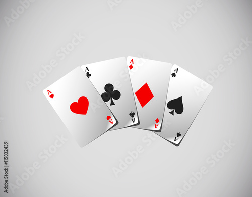 Poker cards, Poker aces isolated. Playing cards.
