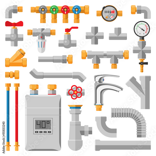 Details pipes different types collection. Vector set of pipes water tube industry, gas valve construction. Oil industrial pressure technology plumbing pipes. Steel factory engineering